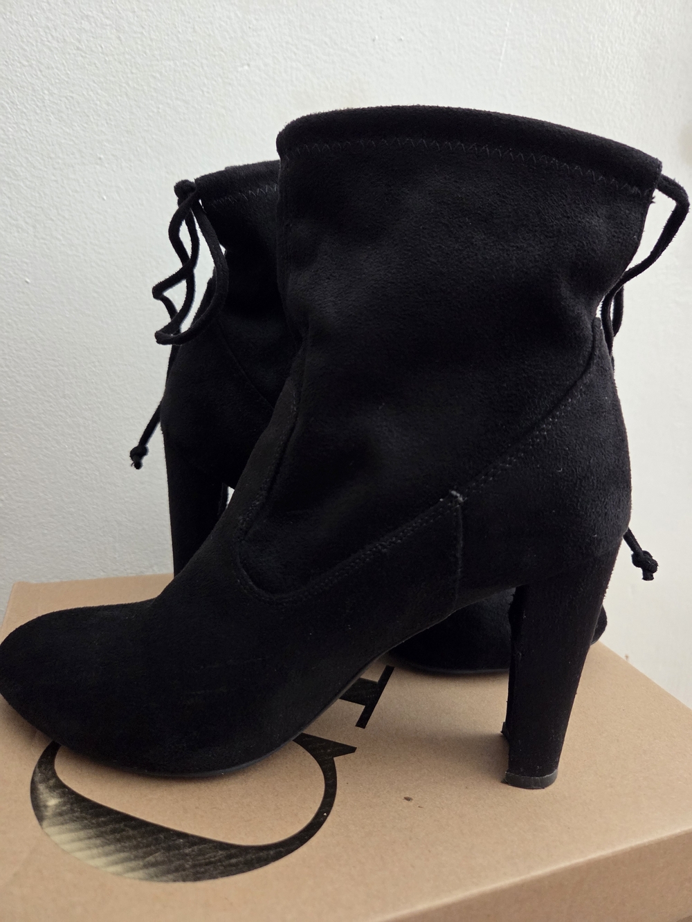 Women's Black Suede Ankle Booties with Block Heel - Picture 4 of 8